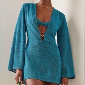 Lumiere lurex kaftan mini dress in Blue
